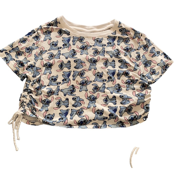 Disney Other - Girls Disney Stitch Cropped T-shirt with drawstrings Size M White Blue